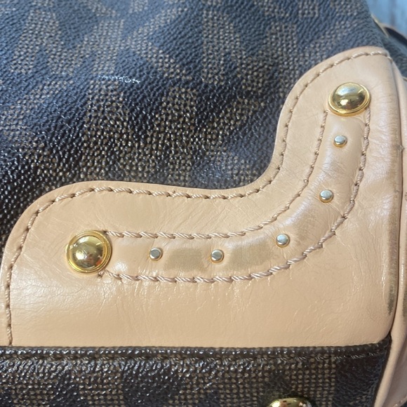 Michael Kors Brown Logo Canvas Satchel Tote with Leather Trim gold-tone hardware - Picture 8 of 16